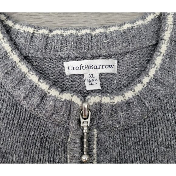 Vintage Croft & Barrow Womens XL Full Zip‎ Gray Cardigan Sweater Winter Birds - Picture 4 of 8